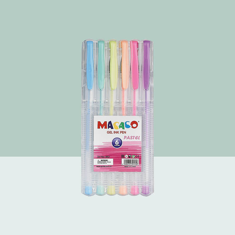 MACACO semi gel pens 882P pastel gel ink pen 12 colors assorted set in standard clear PET presentation box