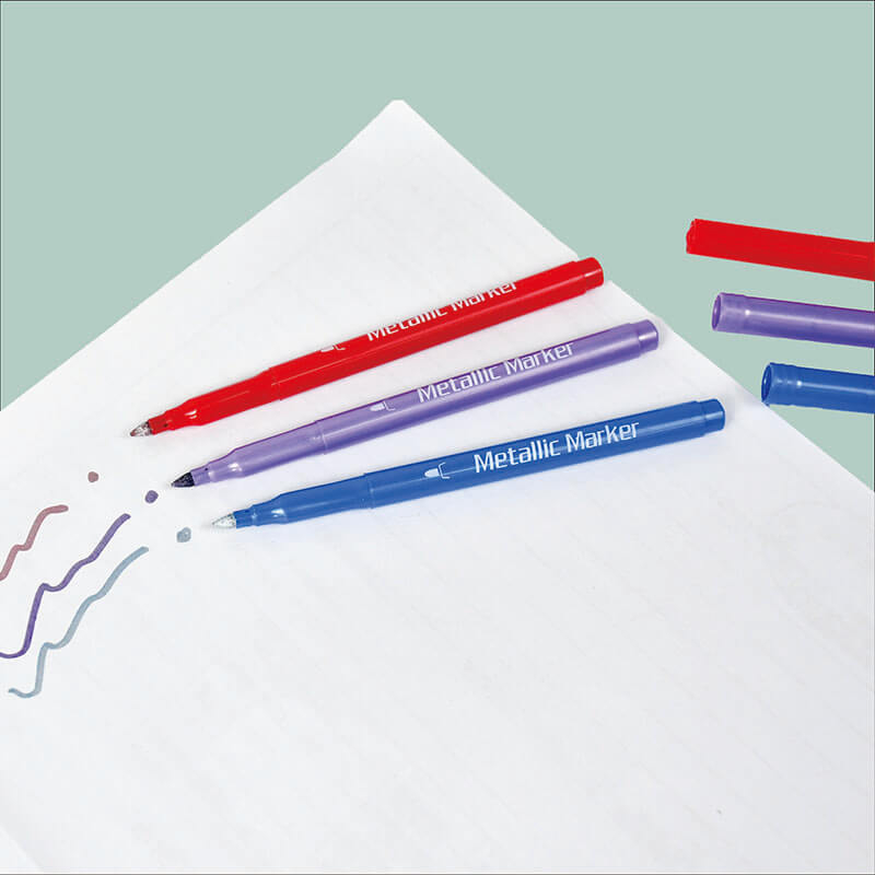 Wholesale rich reflective metallic paint pen model 8869M with single blocked fiber tip on paper