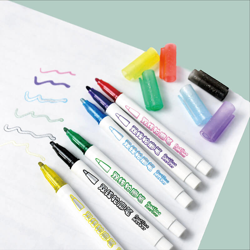 8021 OL Outline Markers Set Bullet Tip Magic Double Line Paint Pens