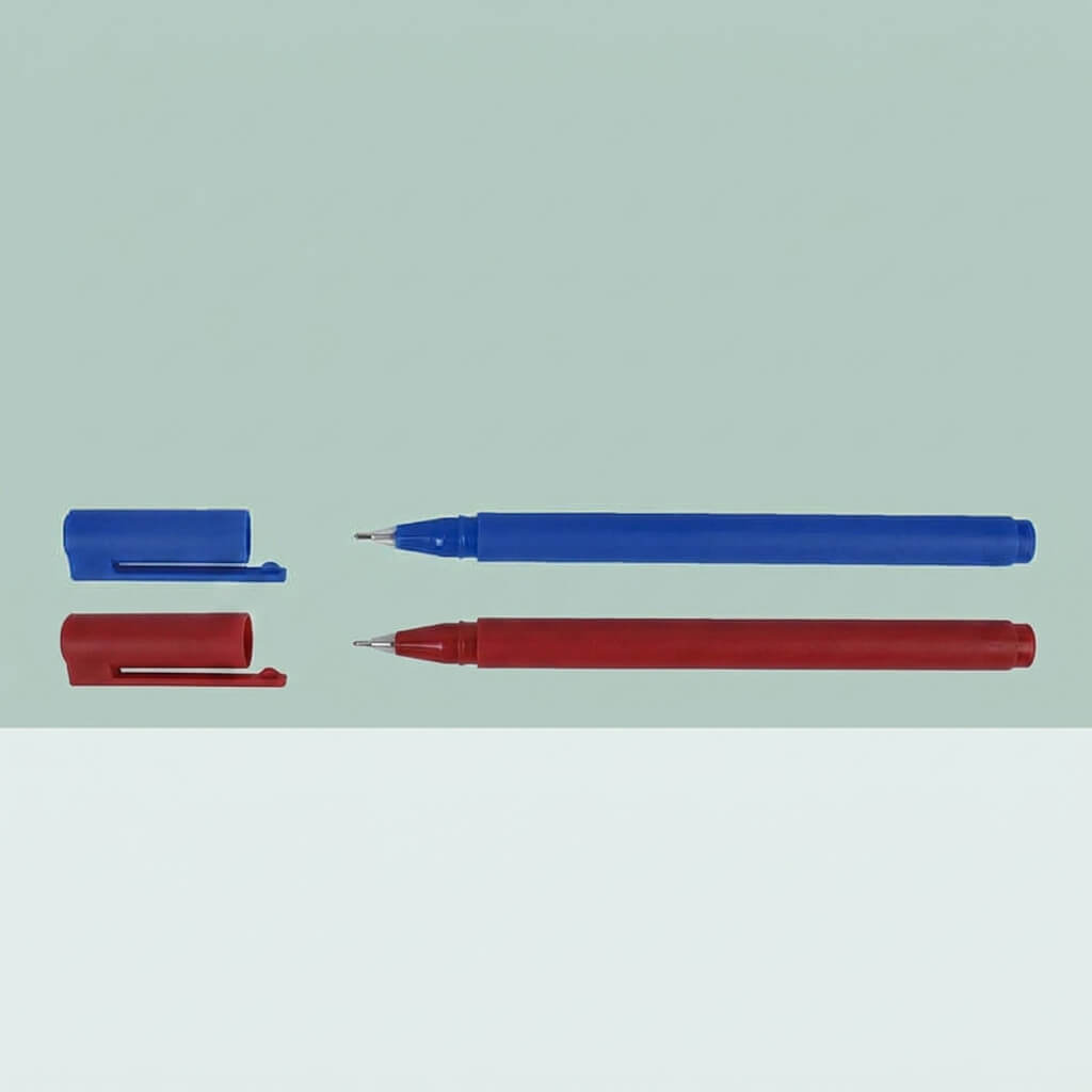 Single component detail of blue large capacity gel ink pen showing sleek cylindrical body and detached clip cap