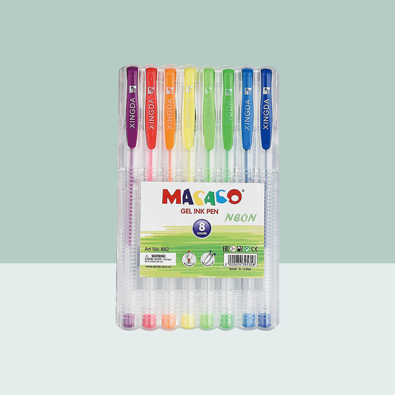 SEMI GEL PENS 882N -12 Colors Neon Gel Ink Pens with Classic Smooth Barrel