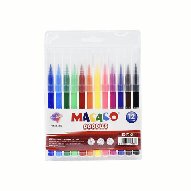 MACACO 878-12 water color pen 12 colors washable doodles markers in PVC bag for painting drawing