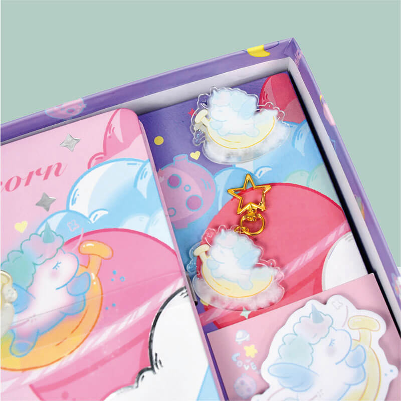 Display box for notebook set unicorn ocean blue retail packaging