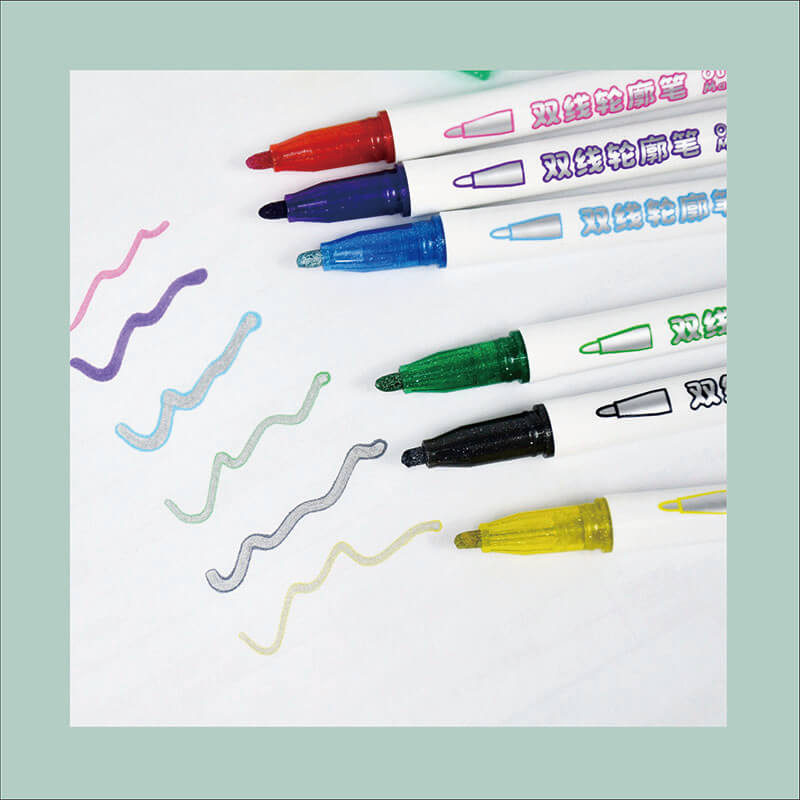8021 OL Outline Markers Set Bullet Tip Magic Double Line Paint Pens