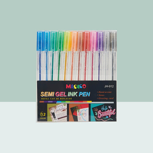 MACACO gel ink pens glitter 912 semi gel ink pen 12 colors assorted set in premium black art paperboard presentation case