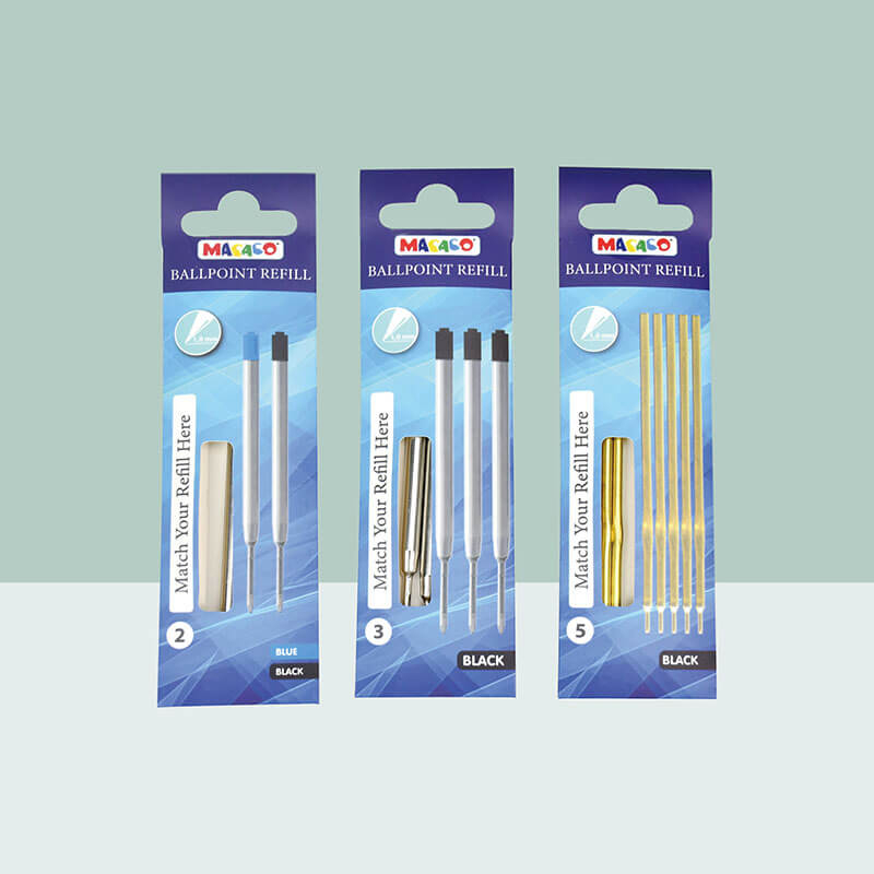 Blister card packaging for universal ink cartridges 8 blue fountain pen refills