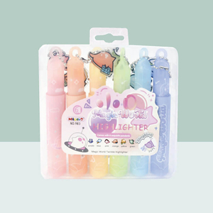 MACACO 983 twinkle glitter highlighter pens set 6 colors shimmer markers with cartoon pendants safe and non-toxic clear markers in PET box wholesale