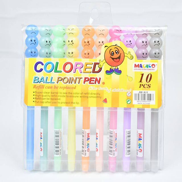 Colored ballpoint pen 931 refillable 10 and 12 pcs assorted colors pack bulk wholesale