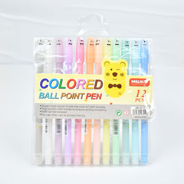 Colored ballpoint pen 9275 refillable bear head cap design 8 pcs bulk wholesale