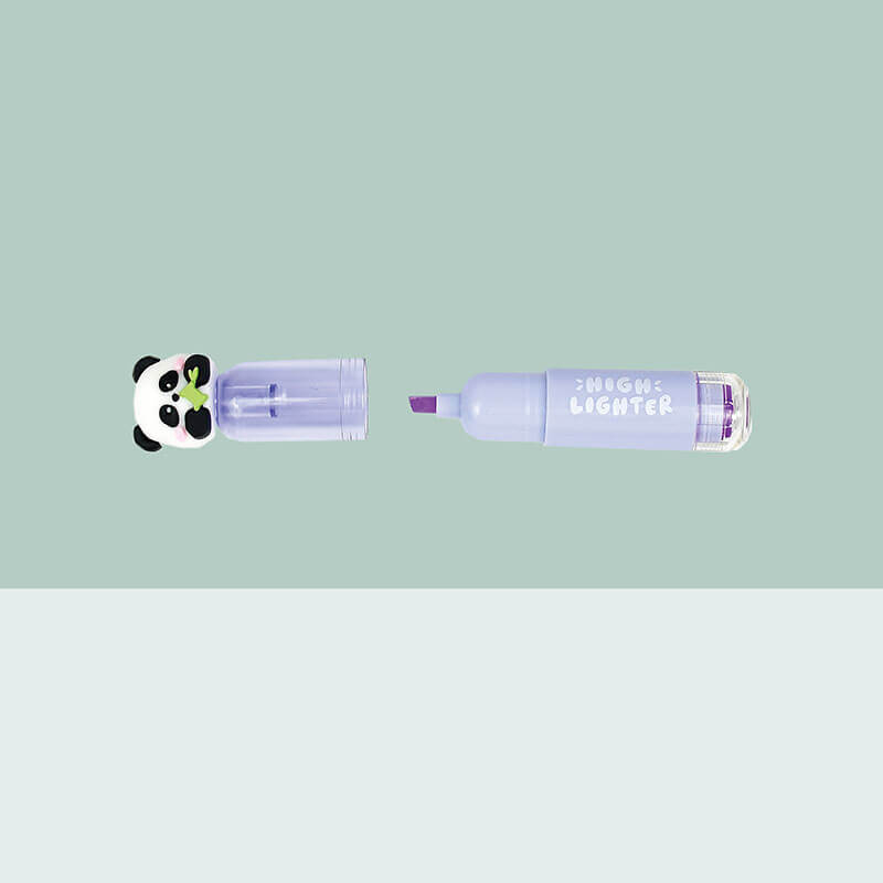 MACACO 9205 cute panda highlighters set 6 colors giant cartoon stamp markers safe and non-toxic chisel tip fluorescent pens with panda caps in clear PET box wholesale
