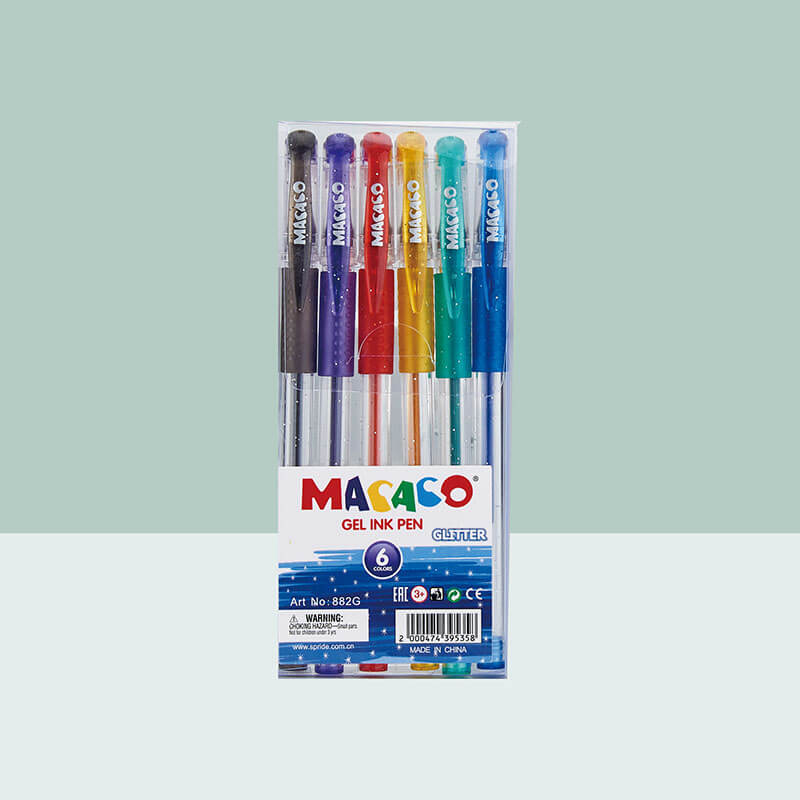 SEMI GEL PENS 882G -12 Colors Glitter Gel Ink Pens with Comfort Rubber Grip