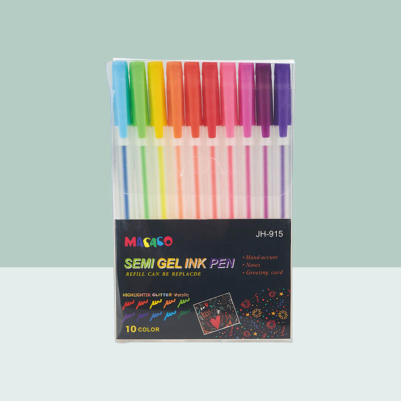 MACACO gel ink pens glitter 915N neon semi gel ink pen 12 colors assorted set in premium retail art paperboard presentation case