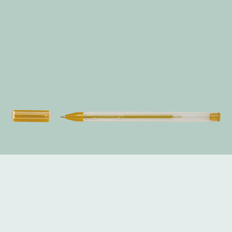 Wholesale gold metallic gel pen model 912M with classic clear barrel and ribbed non slip grip zone design