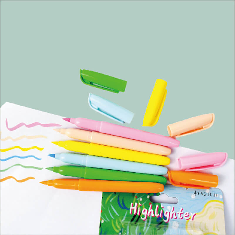 MACACO 101H metallic highlighter pens set 6 colors chisel tip pastel text shading markers in blister card pack for school office journaling