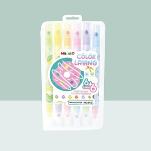MACACO 952 dual tip color laying highlighter pens set 6 pcs 12 colors double headed two tone pastel markers safe and non-toxic fluorescent pens wholesale