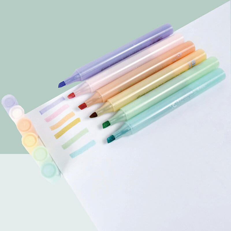 MACACO 984 scented glitter highlighter pens set 6 colors perfume shimmer markers safe and non-toxic fragrant fluorescent pens in PET box wholesale