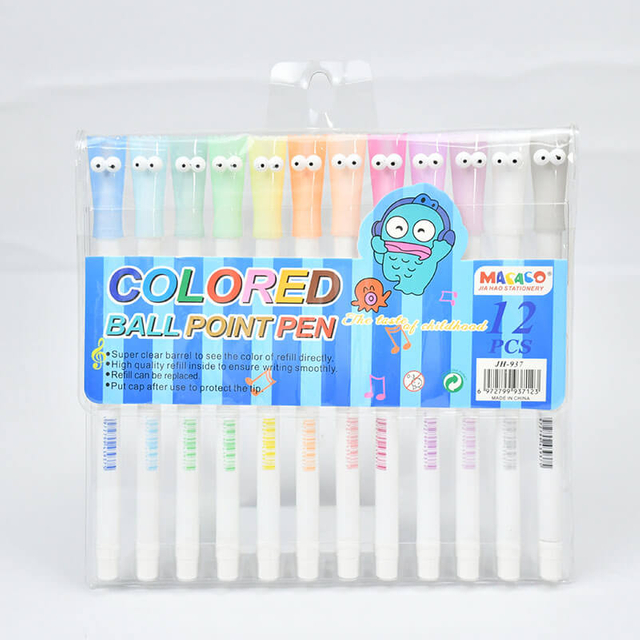 Colored ballpoint pen 937 refillable assorted colors clear barrel pack bulk wholesale
