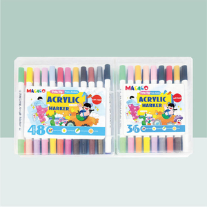 MACACO Special marker 7978 acrylic markers set twin-tip two-colors brush soft head paint pens safe and non-toxic dual-head multi-color acrylic markers in portable plastic case wholesale