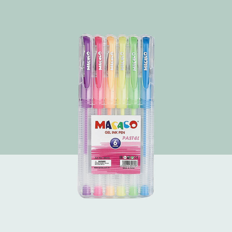 MACACO semi gel pens 882GP pastel gel ink pen 8 colors assorted set in standard translucent rigid plastic presentation box